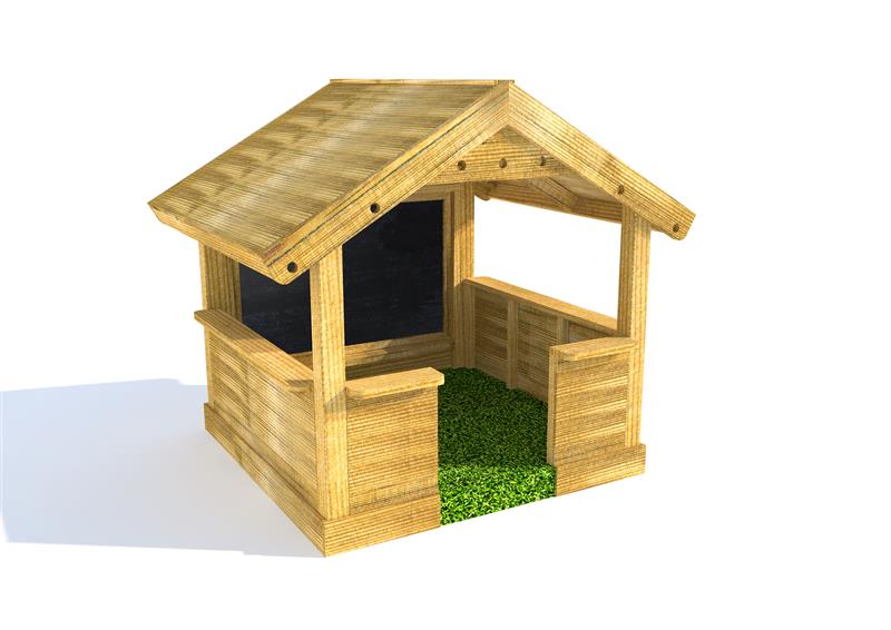 Technical render of a Small Playhouse with Walls, Chalkboard and Playturf Base OLD